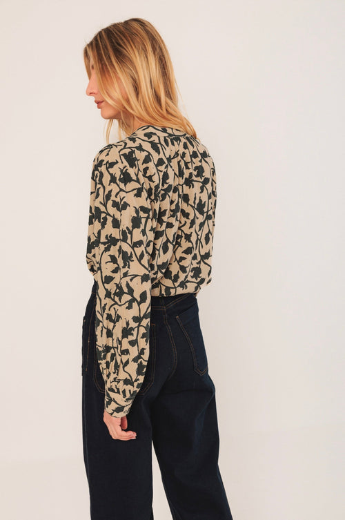 Mao Collar Blouse Beige