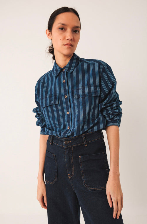 Stripped Cotton Shirt Indigo