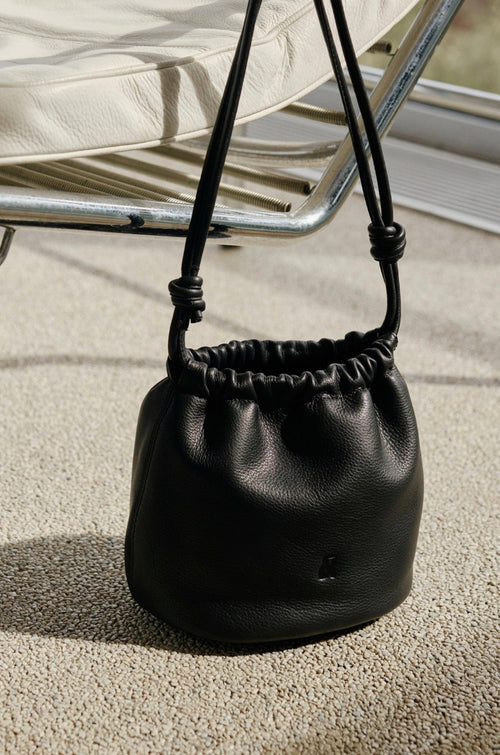 Gathered Leather Tote Bag Black
