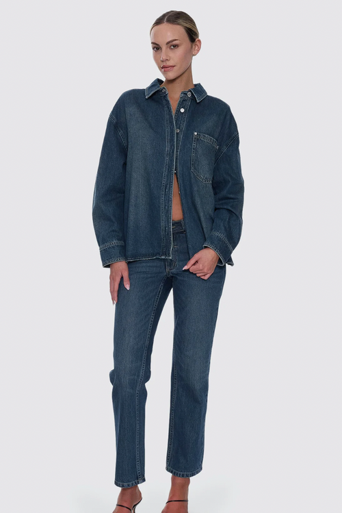 Melina Oversized Denim Shirt Teal Blue