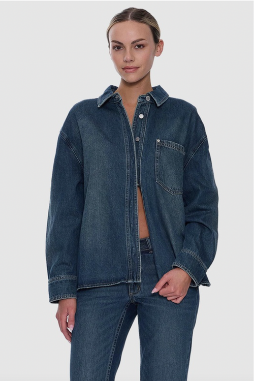 Melina Oversized Denim Shirt Teal Blue