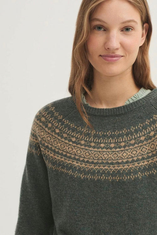 Greca Jacquard Wool Sweater Smoke Green