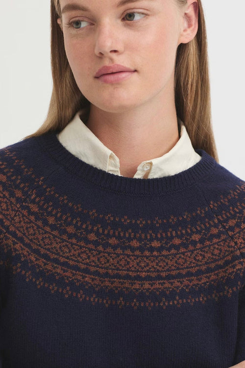 Greca Jacquard Wool Sweater Navy