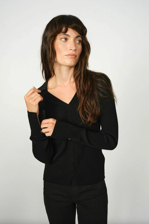 Relena Rib Polo Knit Black