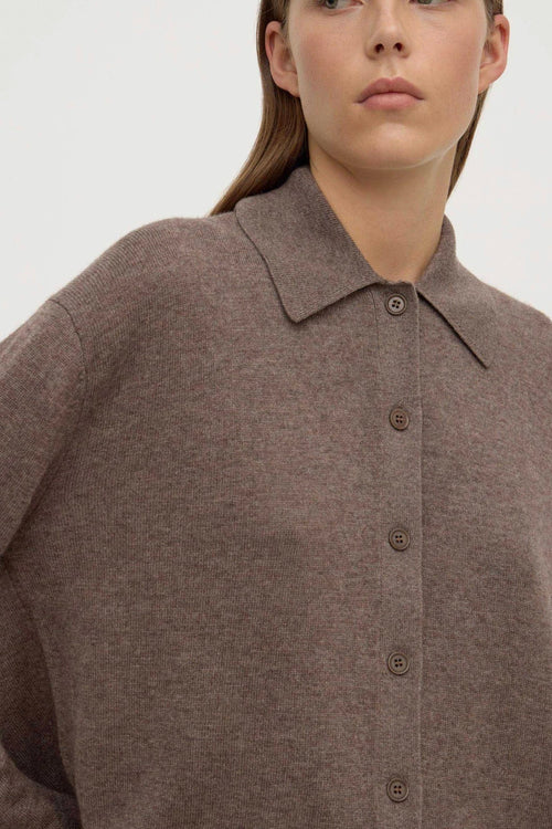 Wool Cashmere Knit Cardigan Sable