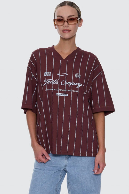 Stripe V Neck Tee Bitter Chocolate