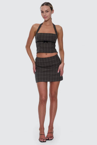 Devyn Check Halter Top Tar