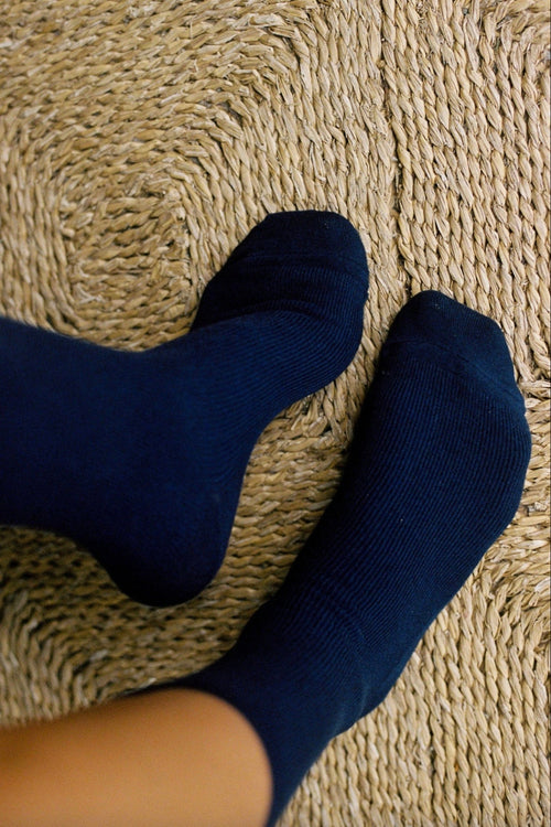 Common Garden Cotton Fine Rib Socks Classic Navy