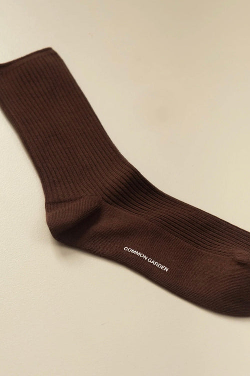 Cotton 2x2 Rib Socks Cacao Brown
