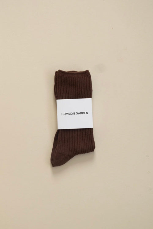 Cotton 2x2 Rib Socks Cacao Brown