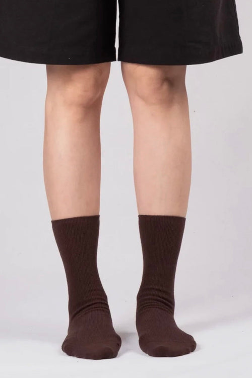 Common Garden Cotton Fine Rib Socks Espresso Brown
