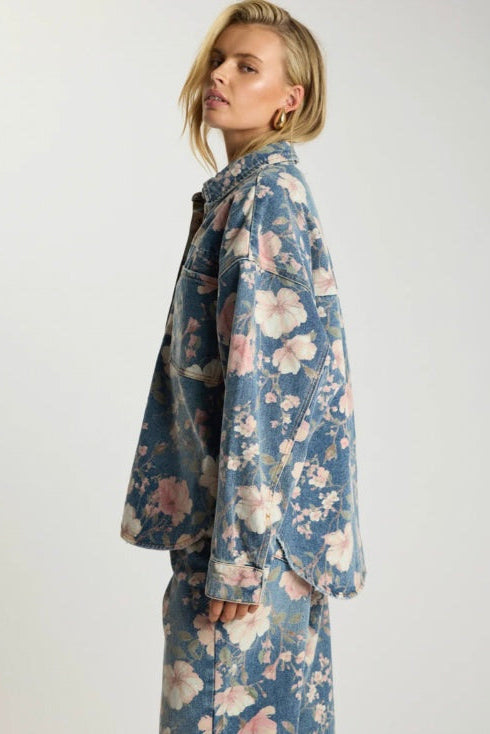 Bloom Daria Shacket Floral Cobaine Blue