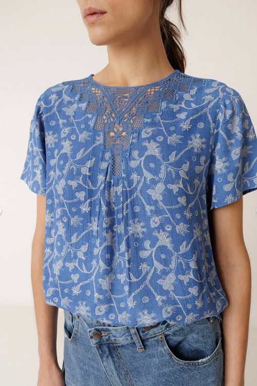 Botanical Lace Blouse Blue