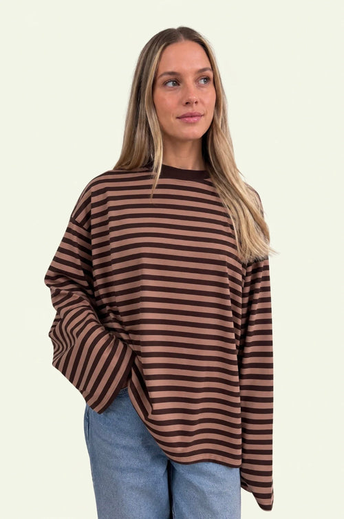 Muse Long Sleeve Oversize Tee Cocoa Stripe