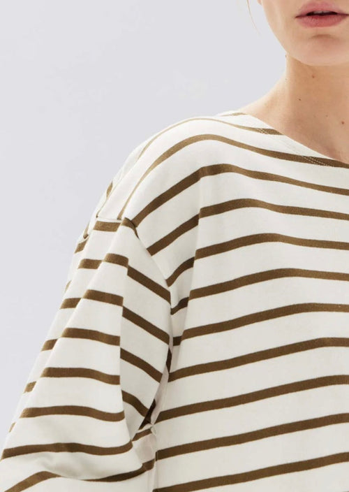 Bateau Long Sleeve Tee Tan/White Stripe