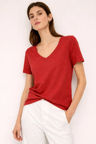 Striped Tshirt Round Neck Red