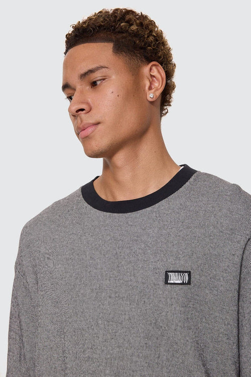 Oversize Box Crop Rib Tee Black White