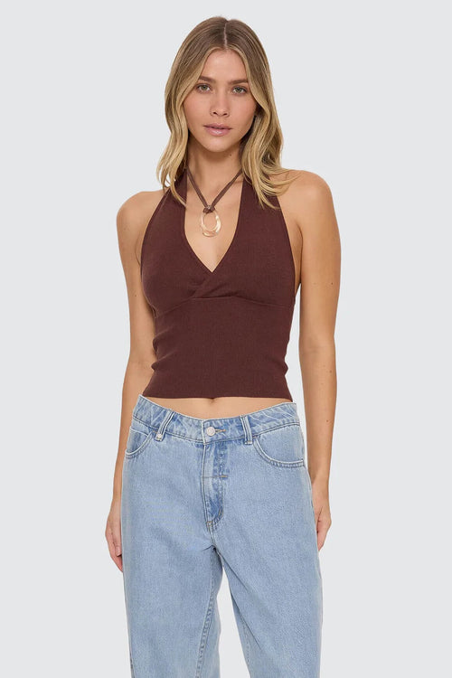 Dayna knit halter top bitter chocolate
