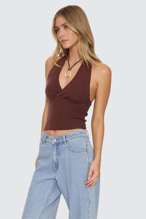 Dayna knit halter top bitter chocolate