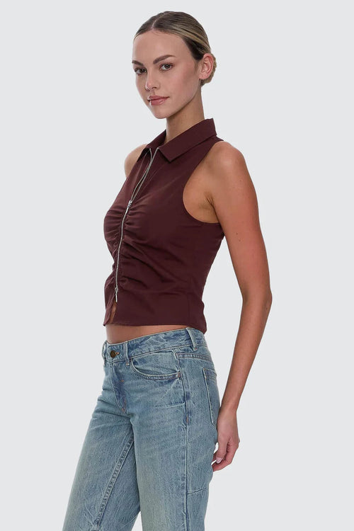 Andy zip sleeveless shirt bitter chocolate