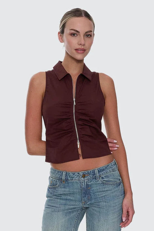 Andy zip sleeveless shirt bitter chocolate