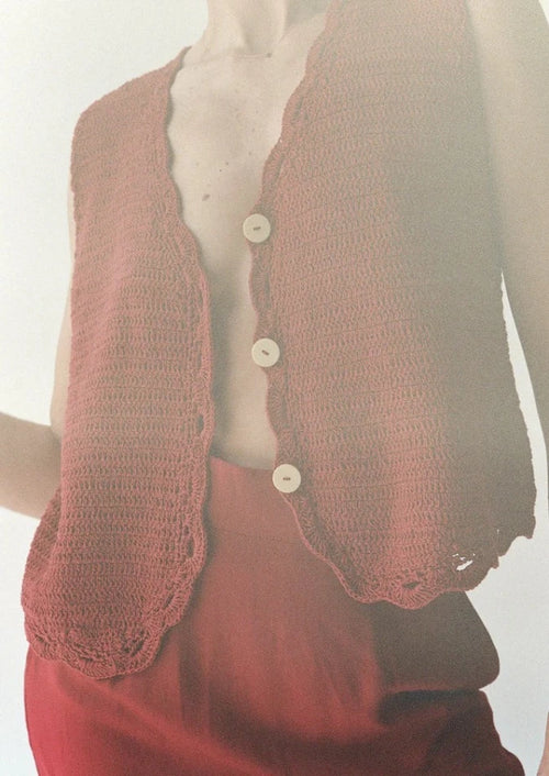 Lucy Crochet Vest Red