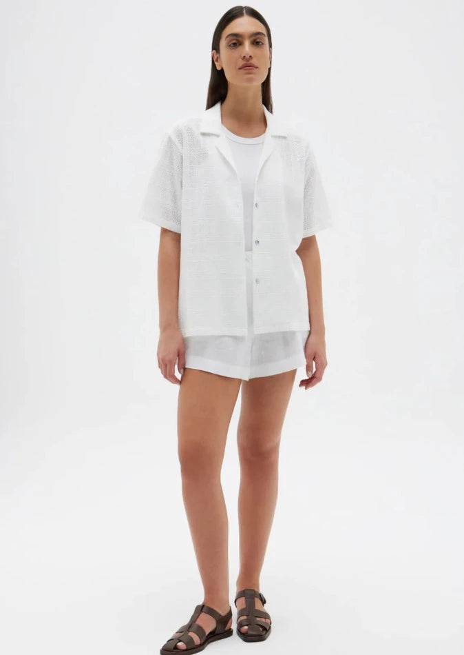 Broderie Anglaise Camp Shirt White