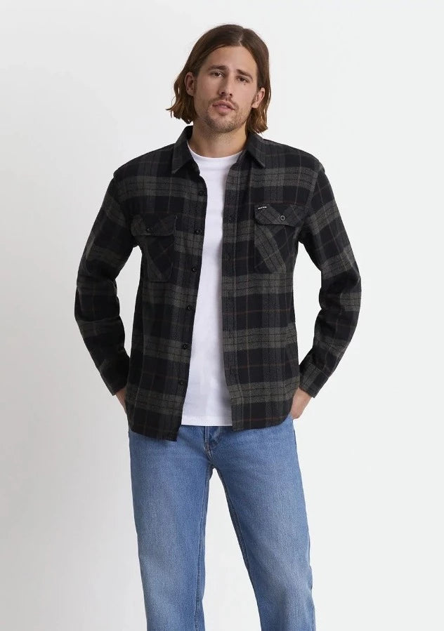 Bowery Stretch L/S Flannel Black Charcoal