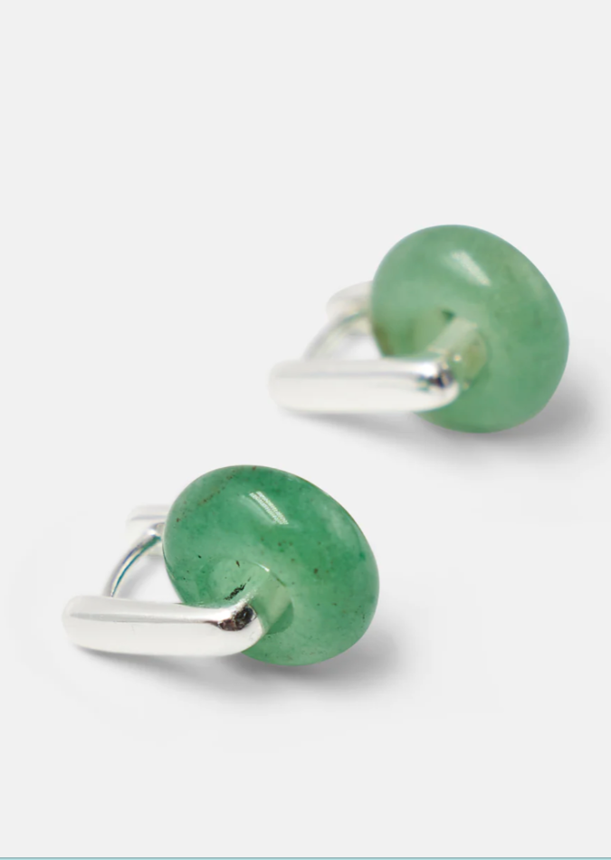 Mini Bloq Earring with Stone Silver-Jade
