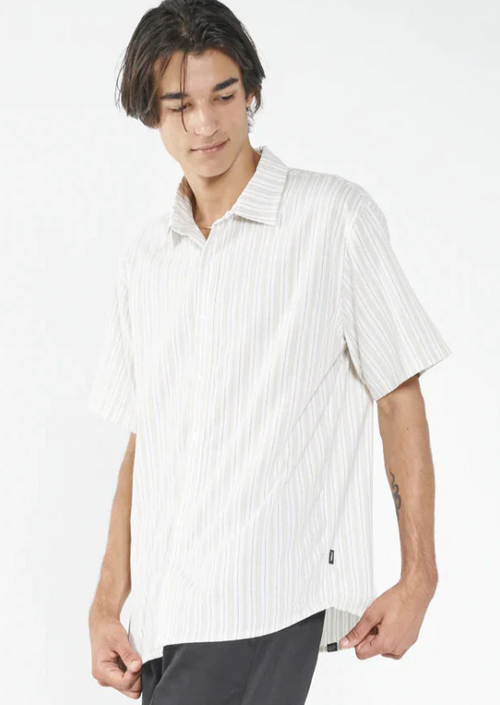 Palm Stripe Short Sleeve Shirt Dirty White
