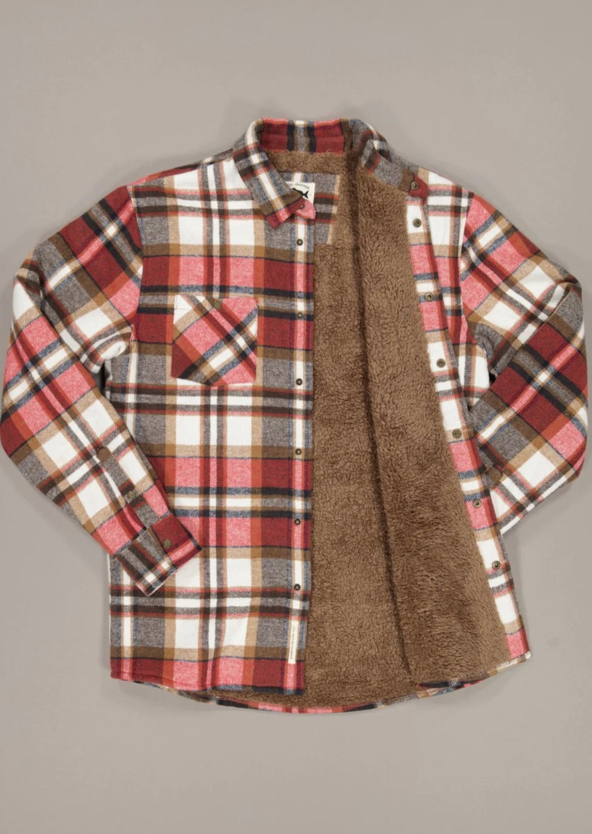 Seaport Shearling Shirt Red/ Brass Check